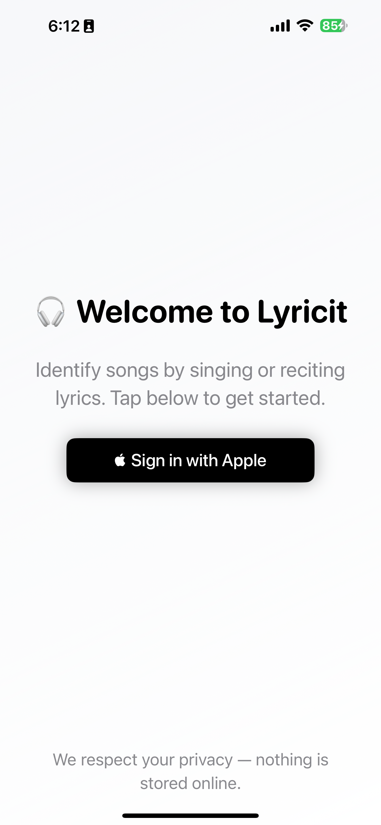 Lyricit welcome screen